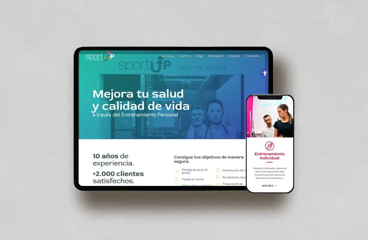 Una tablet y un móvil con la página de sportup abierta en ambos dispositivos